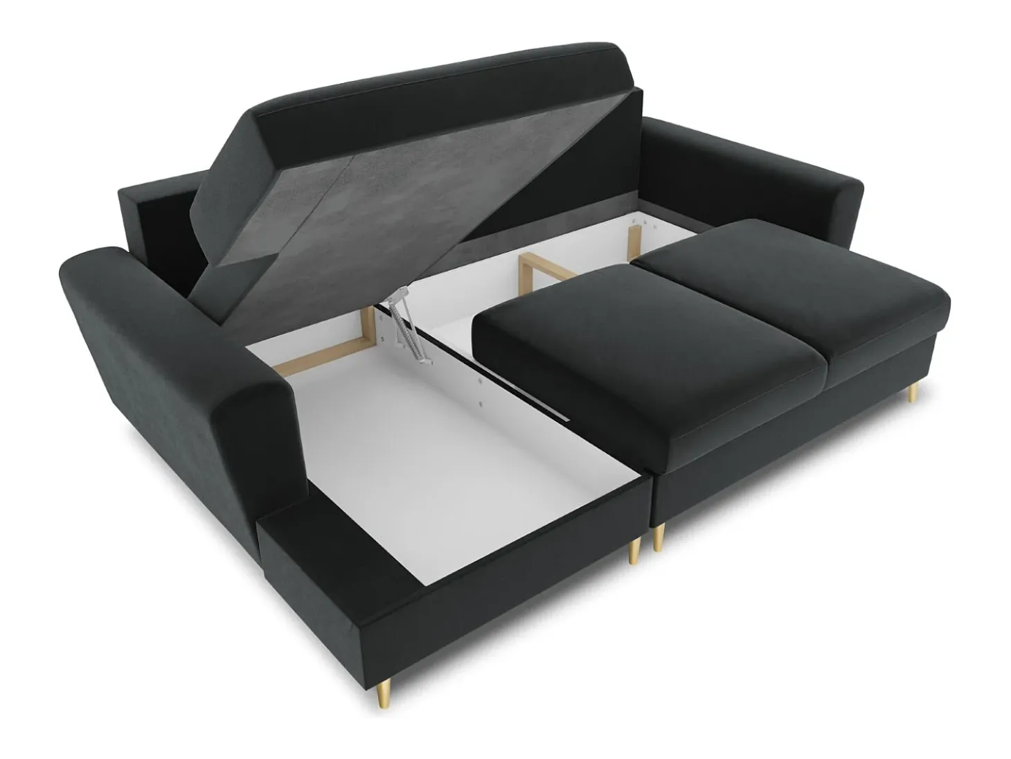 Cosmopolitan Design - Sofá convertível de canto esquerdo com caixa de arrumação "Kyoto" 4 lugares em veludo cinza escuro - 241x145x88cm