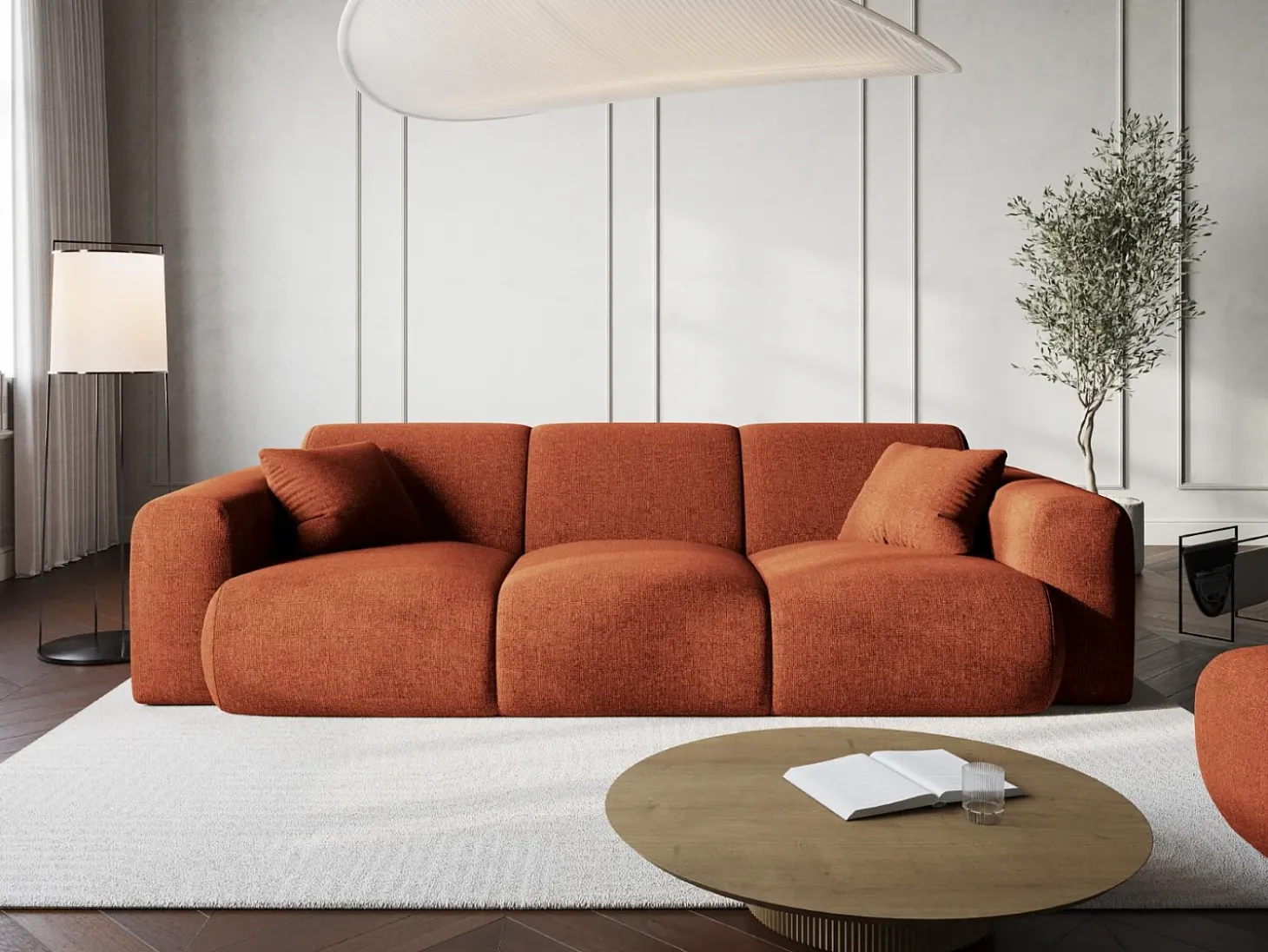 Cosmopolitan Design - Sofá "Nolio" 3 lugares em tecido chenille terracota - 235x95x72cm