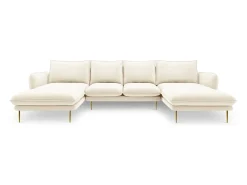 Cosmopolitan Design - Sofá panorâmico "Vienna" 6 lugares em veludo bege claro - 350x170x95cm