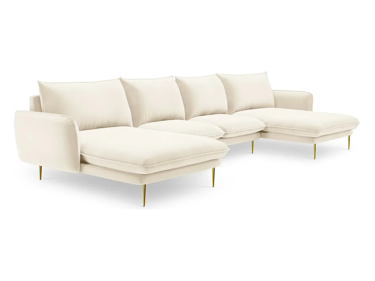 Cosmopolitan Design - Sofá panorâmico "Vienna" 6 lugares em veludo bege claro - 350x170x95cm