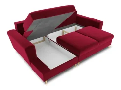 Cosmopolitan Design - Sofá convertível de canto esquerdo com caixa de arrumação "Kyoto" 4 lugares em veludo vermelho - 241x145x88cm