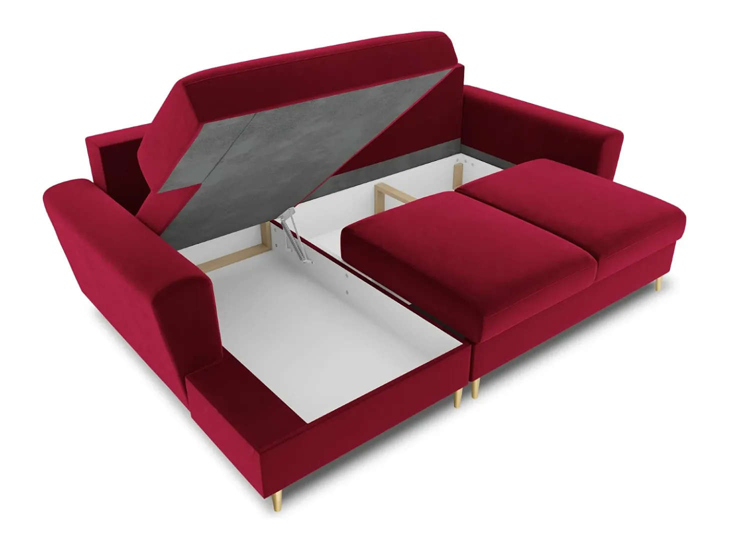 Cosmopolitan Design - Sofá convertível de canto esquerdo com caixa de arrumação "Kyoto" 4 lugares em veludo vermelho - 241x145x88cm