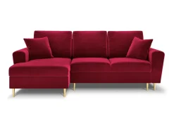 Cosmopolitan Design - Sofá convertível de canto esquerdo com caixa de arrumação "Kyoto" 4 lugares em veludo vermelho - 241x145x88cm