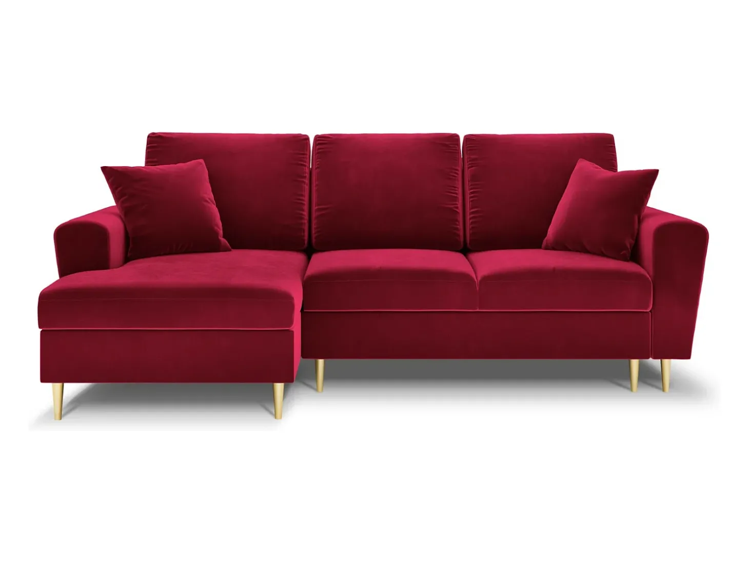 Cosmopolitan Design - Sofá convertível de canto esquerdo com caixa de arrumação "Kyoto" 4 lugares em veludo vermelho - 241x145x88cm