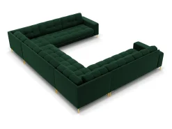 Cosmopolitan Design - Sofá panorâmico "Bali" 9 lugares em veludo verde garrafa - 327x256x75cm
