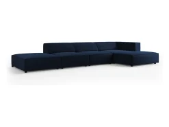 Cosmopolitan Design - Sofá de canto direito "Arendal" 5 lugares em veludo azul real - 341x166x70cm