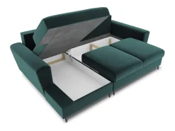 Cosmopolitan Design - Sofá convertível de canto esquerdo com caixa de arrumação "Kyoto" 4 lugares em veludo petróleo - 241x145x88cm