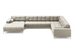 Cosmopolitan Design - Sofá de canto direito panorâmico "Bali" 7 lugares em tecido estrutural bege - 327x256x75cm