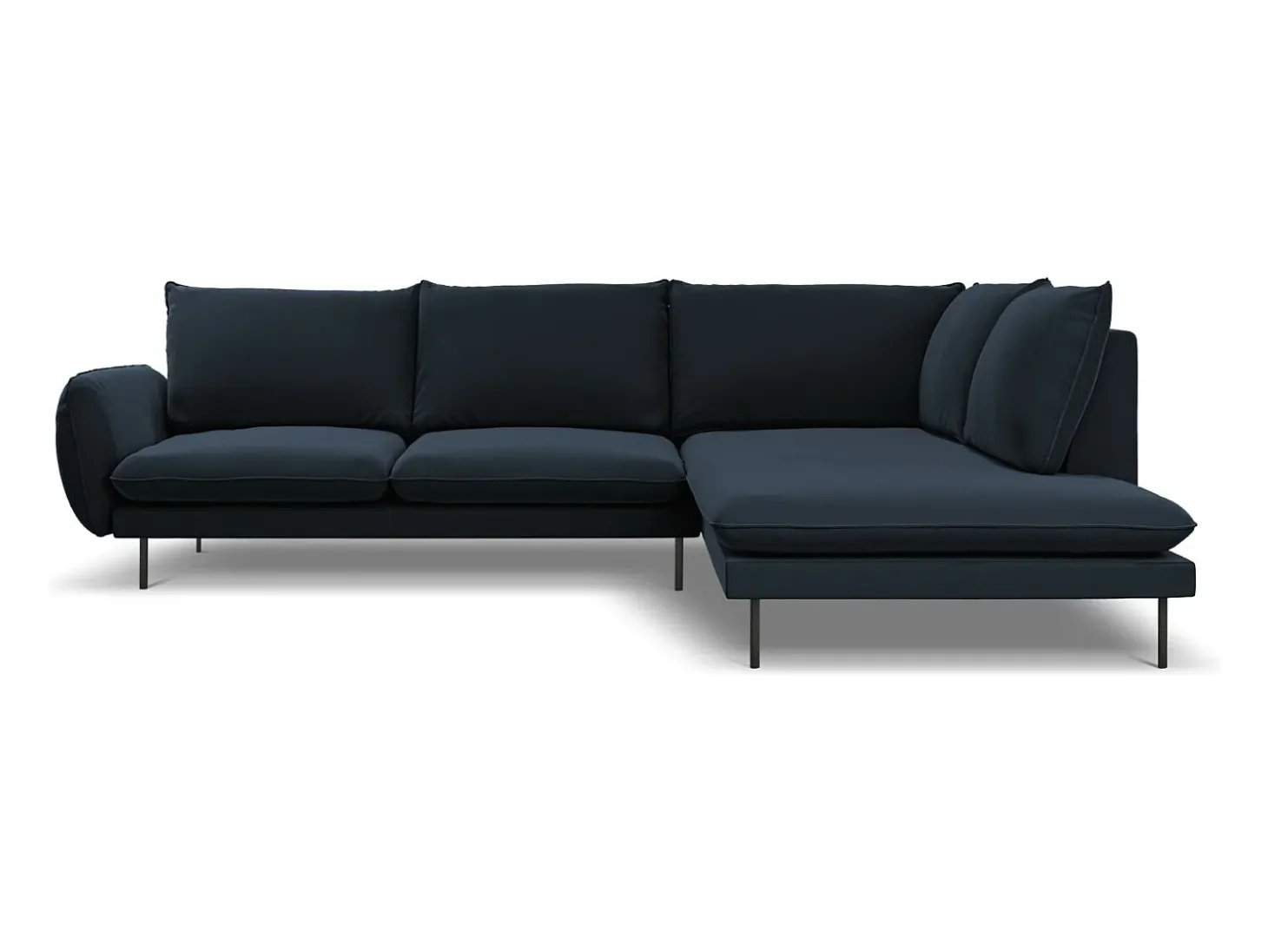 Cosmopolitan Design - Sofá de canto direito "Vienna" 6 lugares em veludo azul escuro - 275x185x95cm