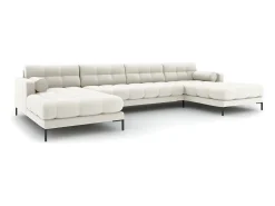 Cosmopolitan Design - Sofá panorâmico "Bali" 7 lugares em tecido estrutural bege claro - 383x185x75cm