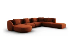 Cosmopolitan Design - Sofá de canto direito panorâmico "Tulum" 6 lugares em tecido chenille terracota - 330x255x70cm