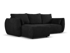 Cosmopolitan Design - Sofá convertível de canto esquerdo com caixa de arrumação "Matera" 4 lugares em tecido chenille preto - 253x173x86cm