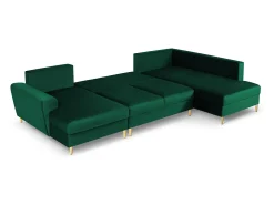 Cosmopolitan Design - Sofá panorâmico convertível em linha reta com caixa de arrumação "Kyoto" 7 lugares em veludo verde garrafa - 313x194x88cm
