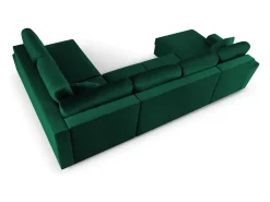 Cosmopolitan Design - Sofá panorâmico convertível em linha reta com caixa de arrumação "Kyoto" 7 lugares em veludo verde garrafa - 313x194x88cm