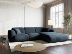 Cosmopolitan Design - Sofá de canto direito "Nolio" 4 lugares em tecido chenille azul real - 260x170x72cm