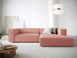 Cosmopolitan Design - Sofá de canto direito "Arendal" 3 lugares em tecido chenille rosa - 224x166x70cm