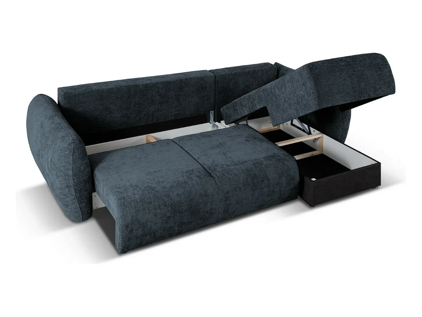Cosmopolitan Design - Sofá convertível de canto direito com caixa de arrumação "Matera" 4 lugares em tecido chenille azul real - 253x173x86cm