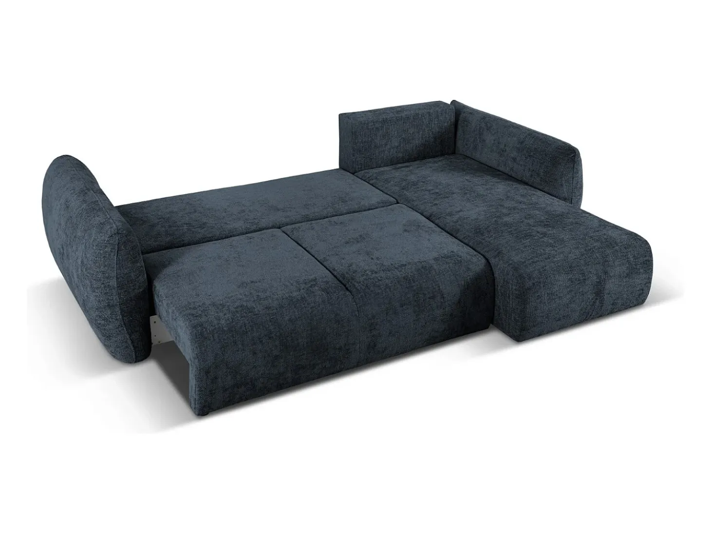 Cosmopolitan Design - Sofá convertível de canto direito com caixa de arrumação "Matera" 4 lugares em tecido chenille azul real - 253x173x86cm