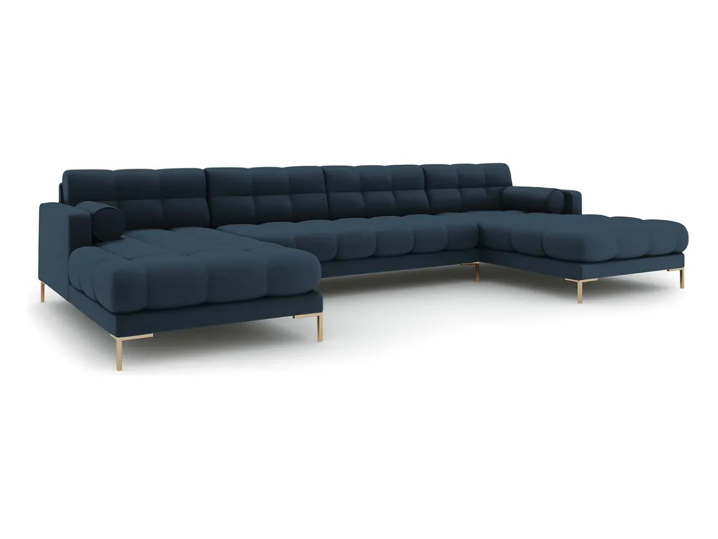 Cosmopolitan Design - Sofá panorâmico "Bali" 7 lugares em tecido estrutural azul - 383x185x75cm