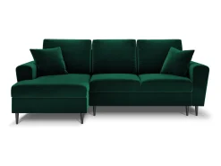 Cosmopolitan Design - Sofá convertível de canto esquerdo com caixa de arrumação "Kyoto" 4 lugares em veludo verde garrafa - 241x145x88cm