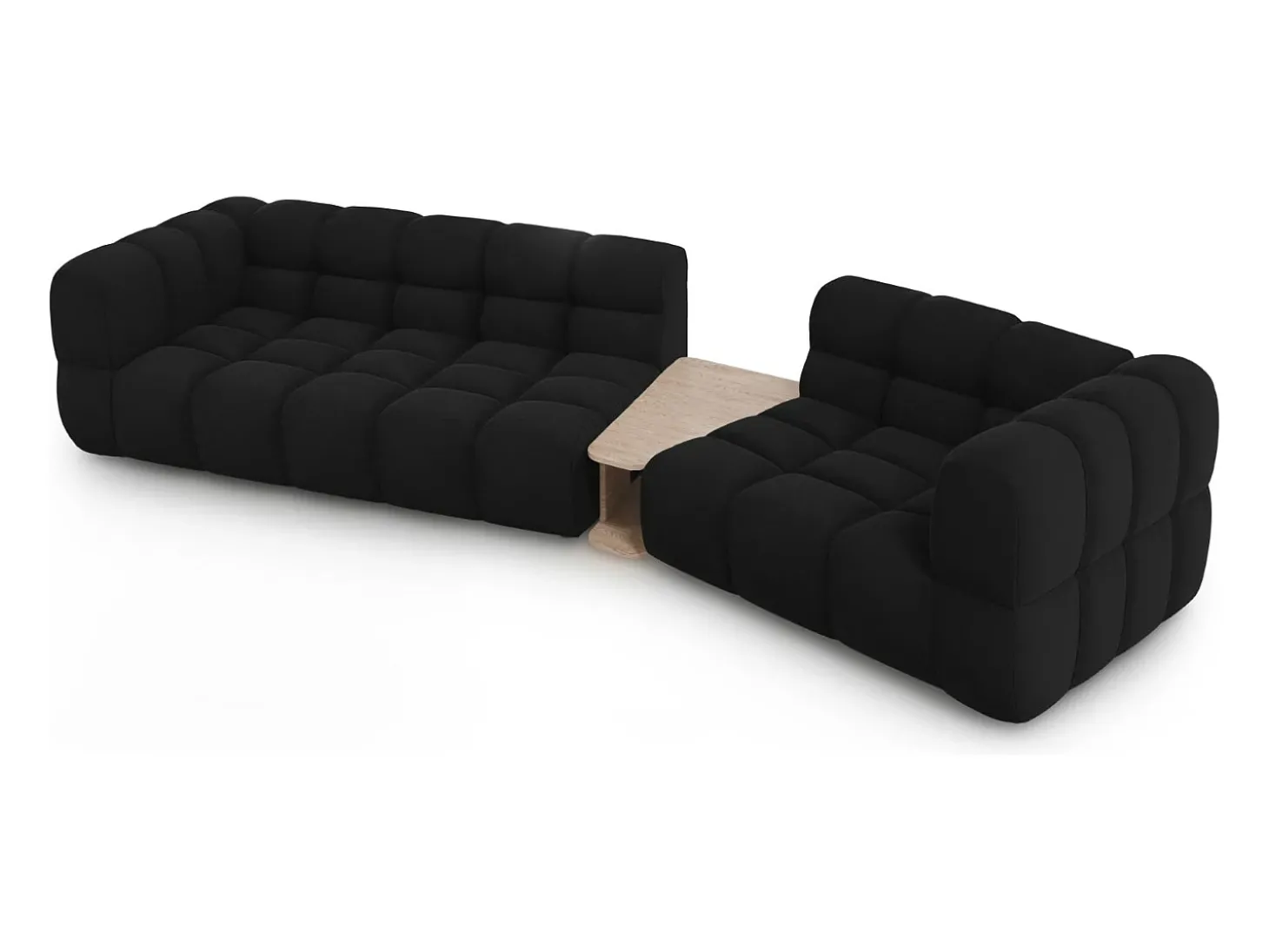 Cosmopolitan Design - Sofá modular direito "Sky" 3 lugares em veludo preto - 353x148x75cm