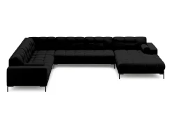 Cosmopolitan Design - Sofá de canto panorâmico à esquerda "Bali" 7 lugares em tecido estrutural preto - 327x256x75cm
