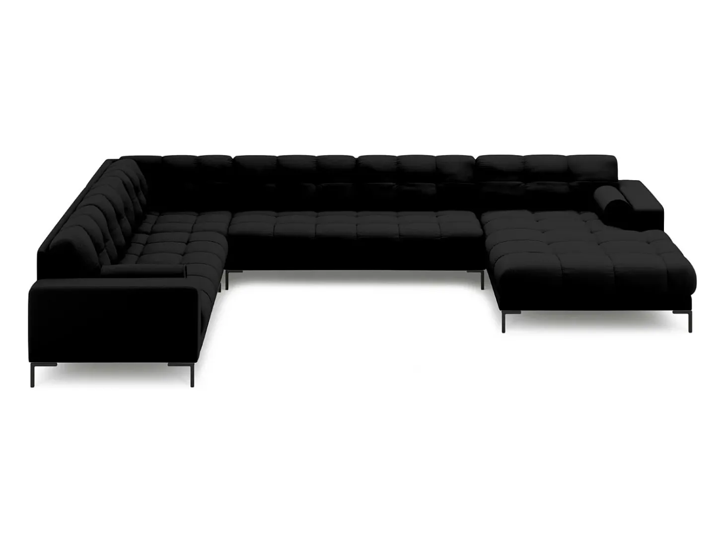 Cosmopolitan Design - Sofá de canto panorâmico à esquerda "Bali" 7 lugares em tecido estrutural preto - 327x256x75cm