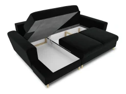 Cosmopolitan Design - Sofá convertível de canto esquerdo com caixa de arrumação "Kyoto" 4 lugares em veludo preto - 241x145x88cm