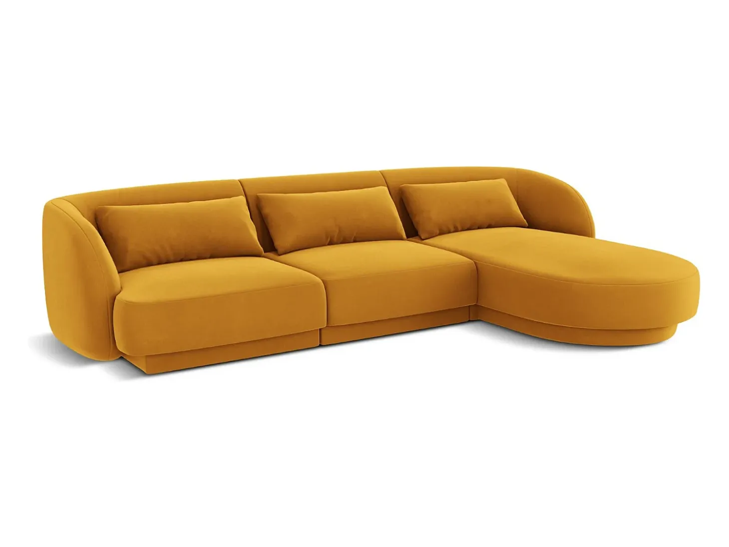 Cosmopolitan Design - Sofá de canto direito "Tulum" 4 lugares em veludo amarelo - 255x156x70cm