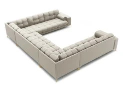 Cosmopolitan Design - Sofá panorâmico "Bali" 9 lugares em tecido estrutural bege - 327x256x75cm