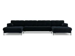 Cosmopolitan Design - Sofá panorâmico "Bali" 7 lugares em veludo azul escuro - 383x185x75cm