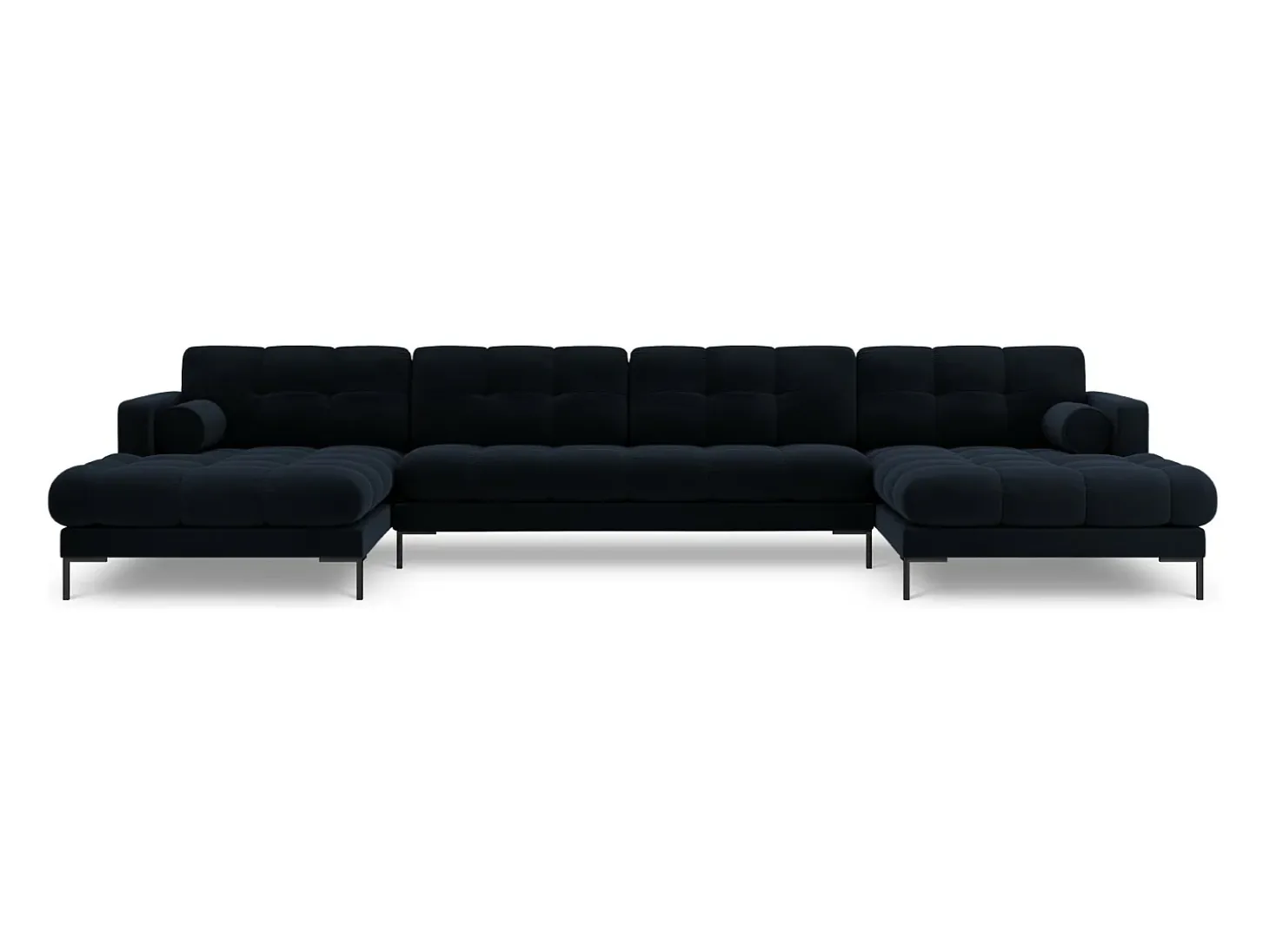 Cosmopolitan Design - Sofá panorâmico "Bali" 7 lugares em veludo azul escuro - 383x185x75cm
