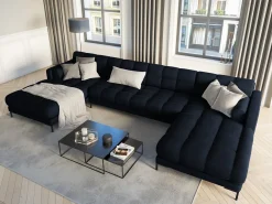 Cosmopolitan Design - Sofá panorâmico "Bali" 7 lugares em veludo azul escuro - 383x185x75cm