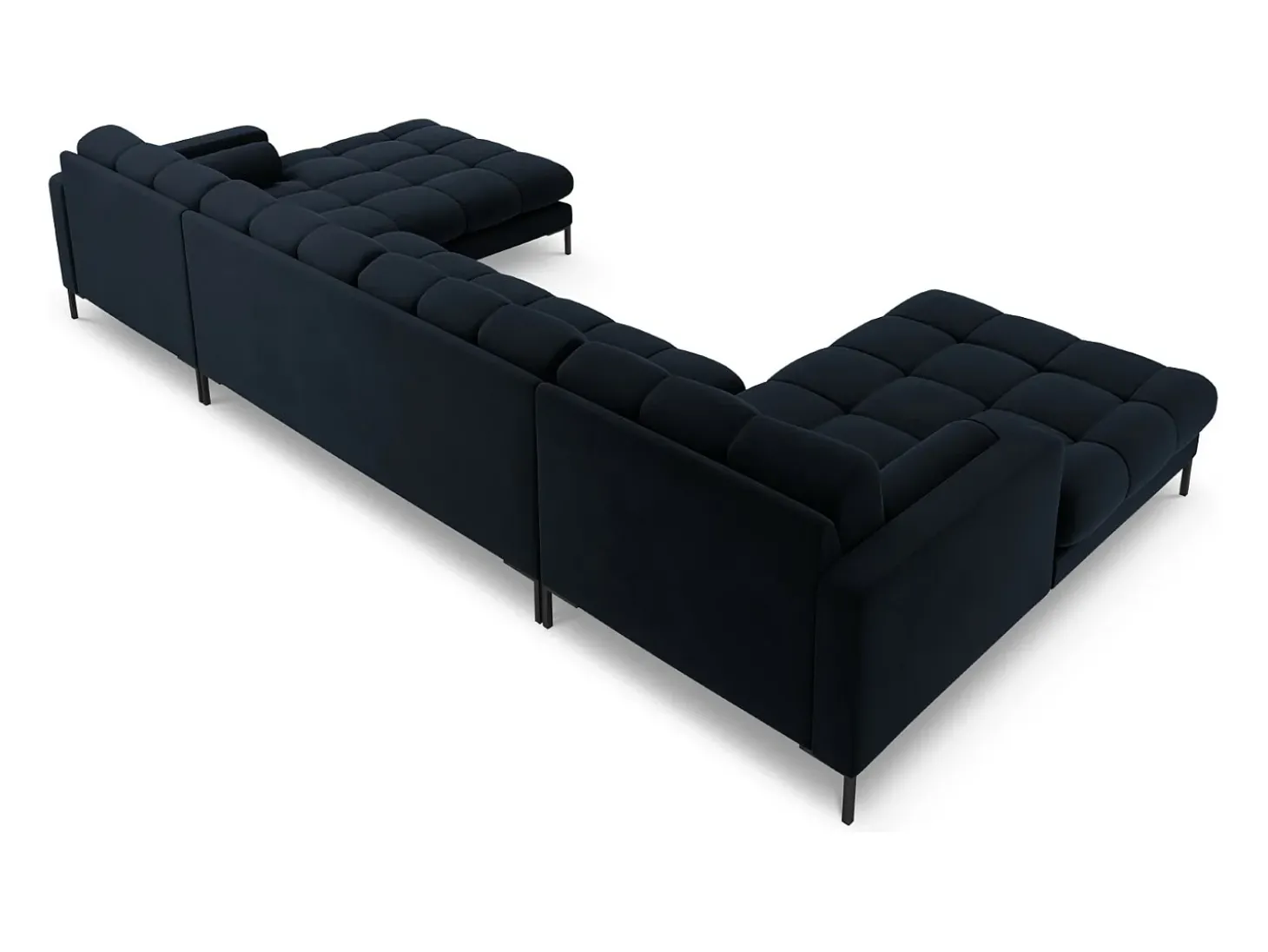 Cosmopolitan Design - Sofá panorâmico "Bali" 7 lugares em veludo azul escuro - 383x185x75cm