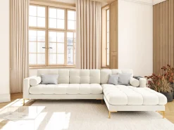 Cosmopolitan Design - Sofá de canto direito "Bali" 5 lugares em veludo bege claro - 293x185x75cm