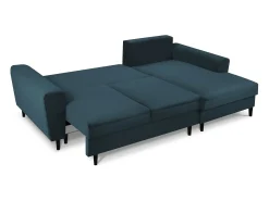 Cosmopolitan Design - Sofá convertível de canto direito com caixa de arrumação "Kyoto" 4 lugares em veludo cotelê azul escuro - 241x145x88cm