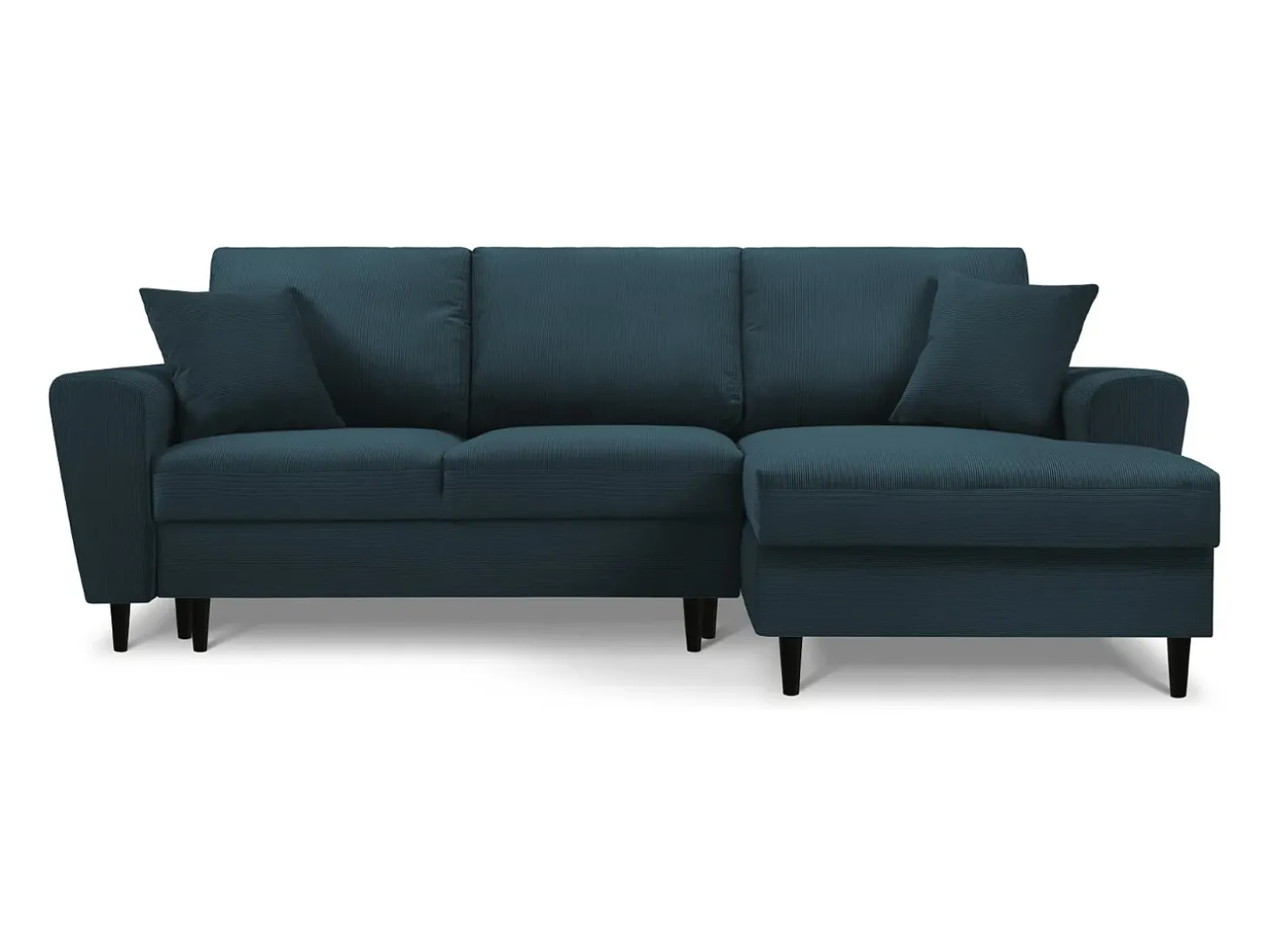 Cosmopolitan Design - Sofá convertível de canto direito com caixa de arrumação "Kyoto" 4 lugares em veludo cotelê azul escuro - 241x145x88cm