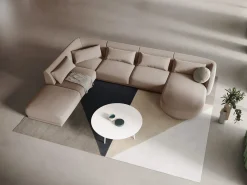Cosmopolitan Design - Sofá de canto panorâmico à esquerda "Tulum" 6 lugares em veludo bege - 330x255x70cm