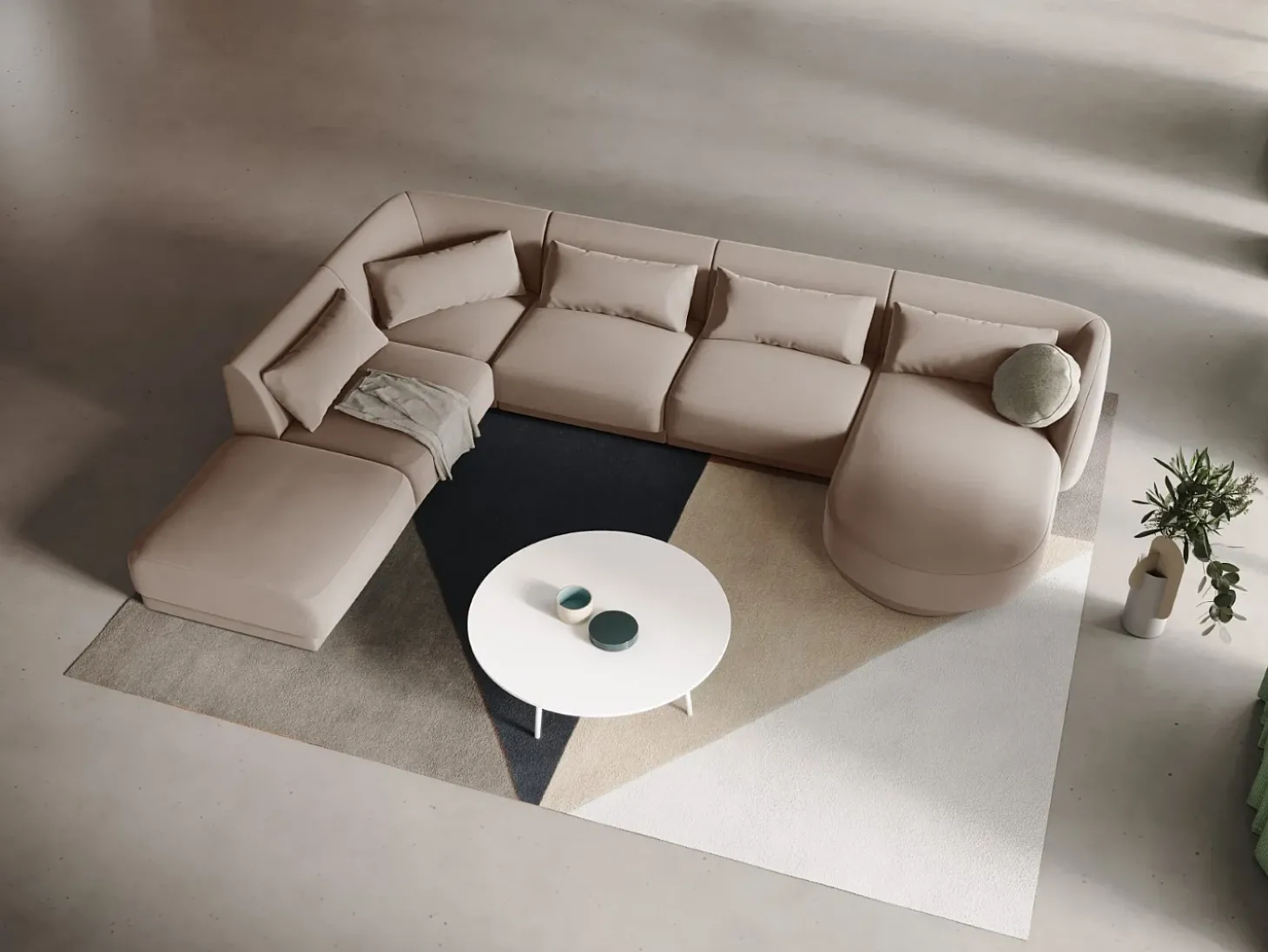 Cosmopolitan Design - Sofá de canto panorâmico à esquerda "Tulum" 6 lugares em veludo bege - 330x255x70cm