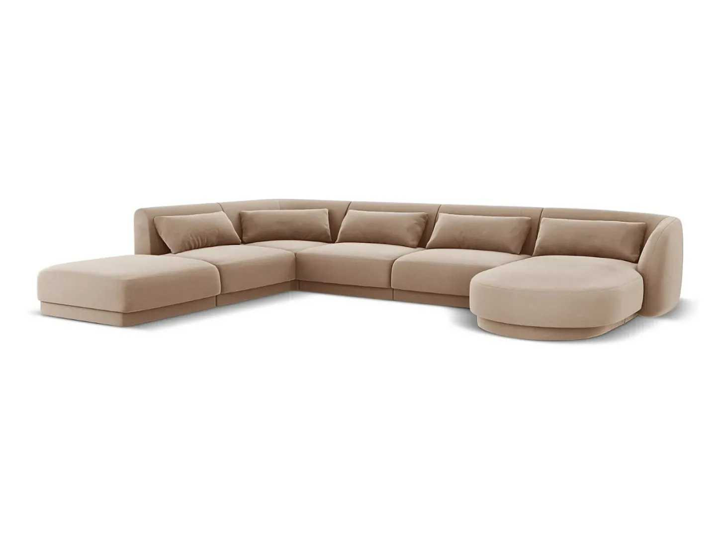 Cosmopolitan Design - Sofá de canto panorâmico à esquerda "Tulum" 6 lugares em veludo bege - 330x255x70cm