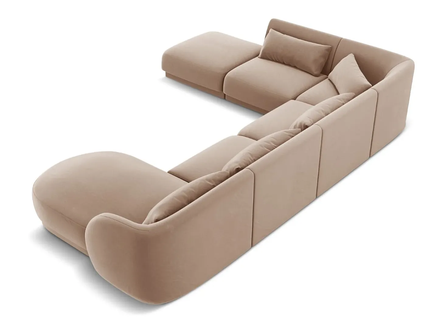 Cosmopolitan Design - Sofá de canto panorâmico à esquerda "Tulum" 6 lugares em veludo bege - 330x255x70cm