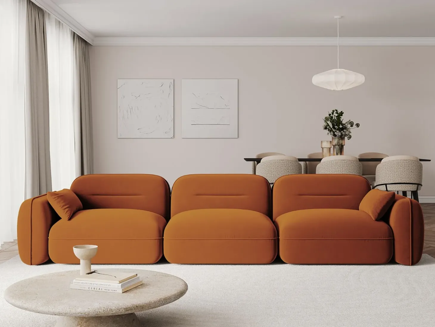 Cosmopolitan Design - Sofá modular "Sydney" 4 lugares em veludo terracota - 320x90x70cm