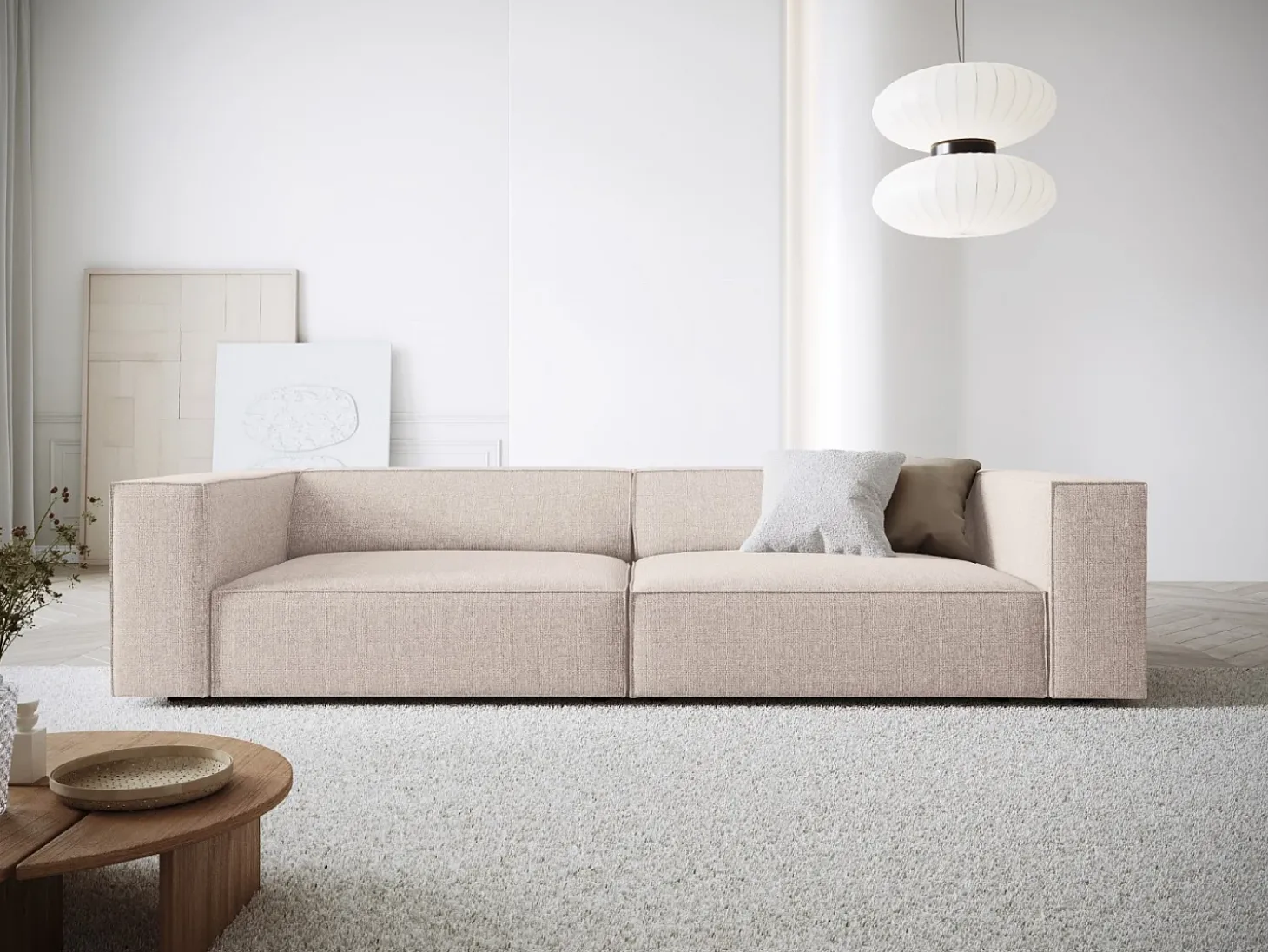 Cosmopolitan Design - Sofá "Arendal" 4 lugares em tecido chenille bege - 244x102x70cm