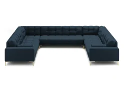 Cosmopolitan Design - Sofá panorâmico "Bali" 9 lugares em tecido estrutural azul - 327x256x75cm