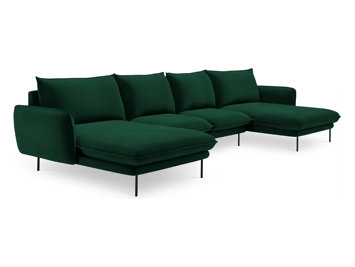 Cosmopolitan Design - Sofá panorâmico "Vienna" 6 lugares em veludo verde garrafa - 350x170x95cm