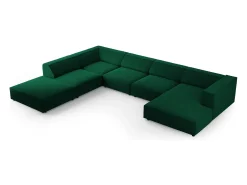 Cosmopolitan Design - Sofá de canto panorâmico à esquerda "Arendal" 7 lugares em veludo verde garrafa - 364x262x70cm
