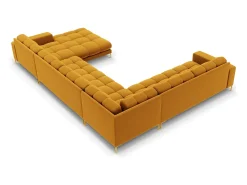 Cosmopolitan Design - Sofá de canto panorâmico à esquerda "Bali" 7 lugares em veludo amarelo - 327x256x75cm