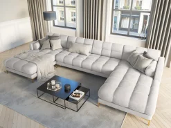 Cosmopolitan Design - Sofá panorâmico "Bali" 7 lugares em veludo prata - 383x185x75cm