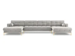 Cosmopolitan Design - Sofá panorâmico "Bali" 7 lugares em veludo prata - 383x185x75cm