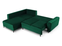 Cosmopolitan Design - Sofá convertível de canto esquerdo com caixa de arrumação "Kyoto" 5 lugares em veludo verde garrafa - 243x194x88cm